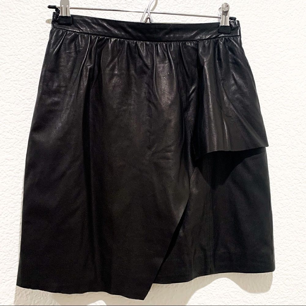 Rebecca Vallance Wrap Lamb Leather Mini Skirt